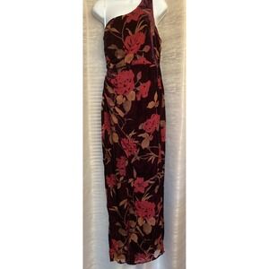 Lulus Velvet Floral One Shoulder Maxi Dress Burgundy Red Size S